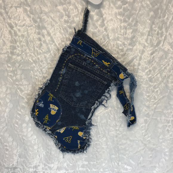 WVU Christmas Stocking Hand Made Denim Distressed - Picture 1 of 4